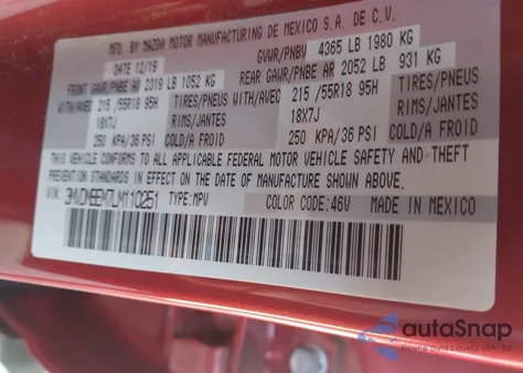 2020 Mazda Cx-30 Premium Package z USA, uszkodzony, nr VIN 3MVDMBEM7LM110251